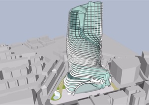 高层独特详细完整的酒店建筑设计SU(草图大师)模型