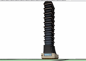 现代独特详细的塔形办公建筑楼设计SU(草图大师)模型