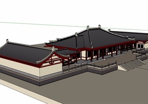 某详细的寺庙单层建筑楼设计SU(草图大师)模型