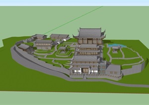 中式寺庙详细完整详设计SU(草图大师)模型