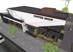 现代详细完整的咖啡馆建筑SU(草图大师)模型