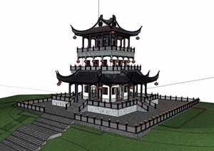 古典中式风格阁楼设计SU(草图大师)模型