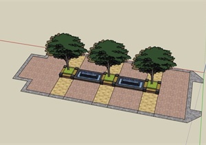 喷泉水池树池设计SU(草图大师)模型