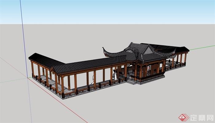古典中式风格详细完整的亭廊组合设计su模型
