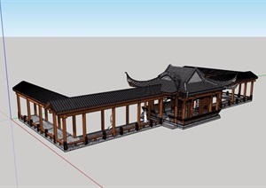 古典中式风格详细完整的亭廊组合设计SU(草图大师)模型