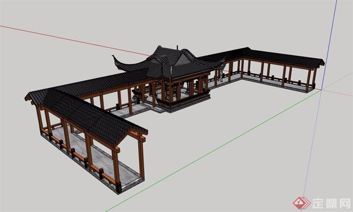 古典中式风格详细完整的亭廊组合设计su模型