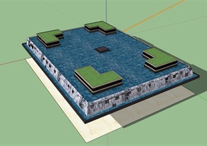 详细的经典水池景观设计SU(草图大师)模型
