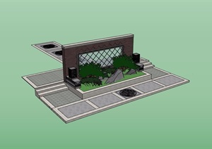 中式种植池景墙素材设计SU(草图大师)模型