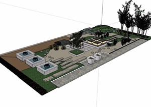 现代风格详细完整的休闲庭院景观SU(草图大师)模型