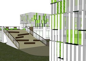 现代创意绿色生态图案花纹格栅表皮曲线型幼儿园托儿所设计