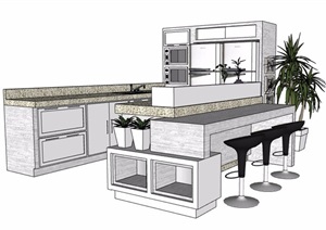 现代风格浅色调厨房整体素材SU(草图大师)模型