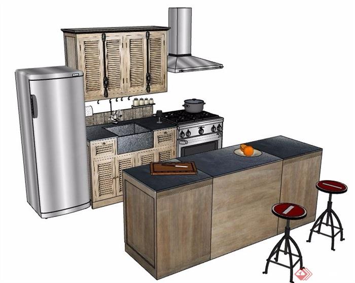 现代风格小型厨房橱柜素材su模型