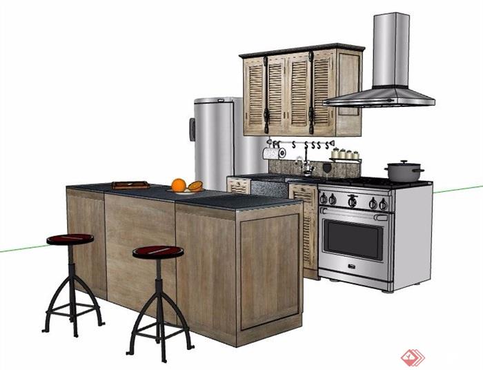 现代风格小型厨房橱柜素材su模型