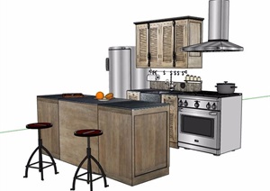 现代风格小型厨房橱柜素材SU(草图大师)模型