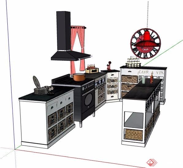 现代简约风格厨房整体家具素材su模型
