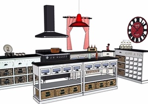 现代简约风格厨房整体家具素材SU(草图大师)模型