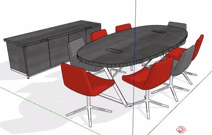 现代风格椭圆形会议桌椅组合su模型