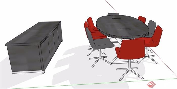 现代风格椭圆形会议桌椅组合su模型