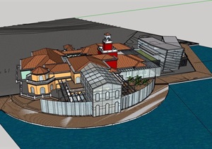 欧式风格详细的完整滨海会所建筑设计SU(草图大师)模型
