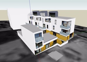 现代四层公寓建筑设计SU(草图大师)模型