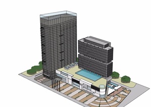 某城市商业办公综合楼设计SU(草图大师)模型
