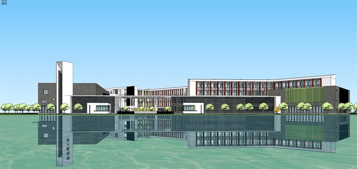现代中式中小学SU模型建筑方案设计(10)