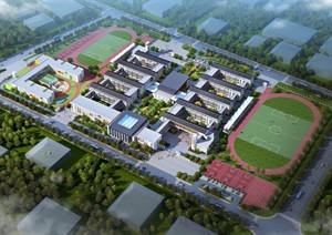 新中式现代中小学幼儿园SU(草图大师)模型建筑方案设计