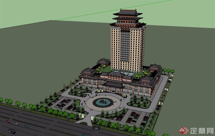 某仿唐代酒店高层建筑设计su模型