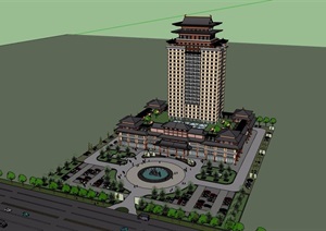 某仿唐代酒店高层建筑设计SU(草图大师)模型