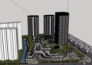 商业住宅及详细办公楼设计SU(草图大师)模型