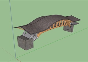 中式详细的完整长廊桥设计SU(草图大师)模型