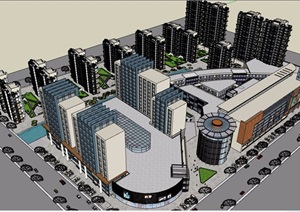现代详细的商业办公及住宅楼设计SU(草图大师)模型
