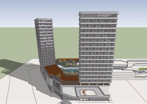 现代商业住宅详细建筑楼设计SU(草图大师)模型