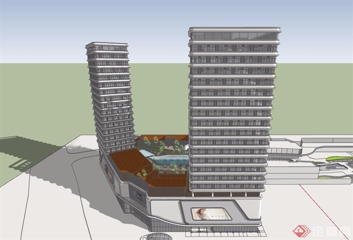 现代商业住宅详细建筑楼设计su模型