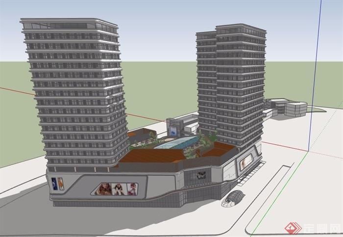 现代商业住宅详细建筑楼设计su模型