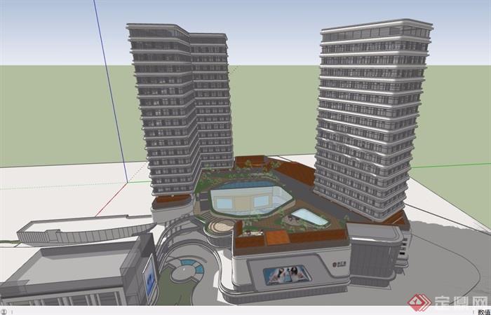 现代商业住宅详细建筑楼设计su模型