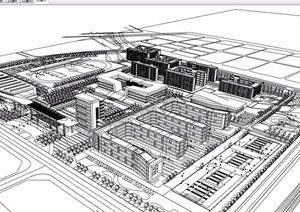 无材质贴图详细的学校建筑及景观设计SU(草图大师)模型