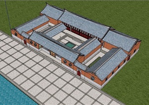 古典中式风格单层详细寺庙设计SU(草图大师)模型