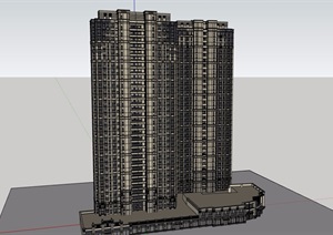 详细商业住宅高层建筑SU(草图大师)模型