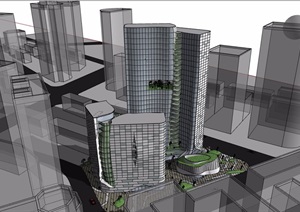 某城市中心商业办公建筑楼设计SU(草图大师)模型