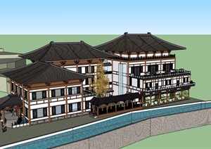 古典中式多层汉唐风格酒店设计SU(草图大师)模型