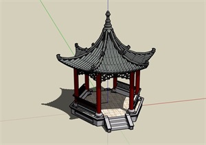 中式风格详细完整的亭子设计SU(草图大师)模型