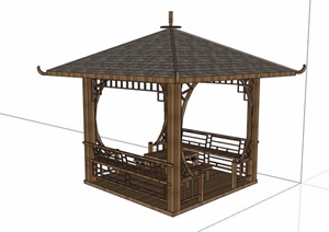 某中式风格独特详细完整亭子SU(草图大师)模型