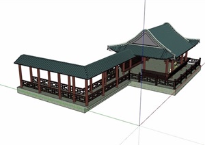 古典中式风格详细完整的亭廊素材设计SU(草图大师)模型