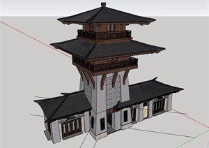 古典中式风格商业楼及塔素材设计SU(草图大师)模型