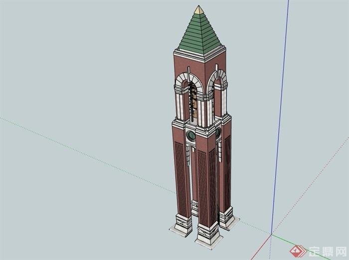 欧式风格详细的钟塔素材设计su模型