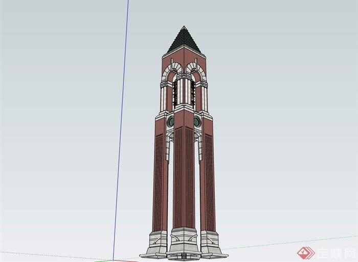 欧式风格详细的钟塔素材设计su模型