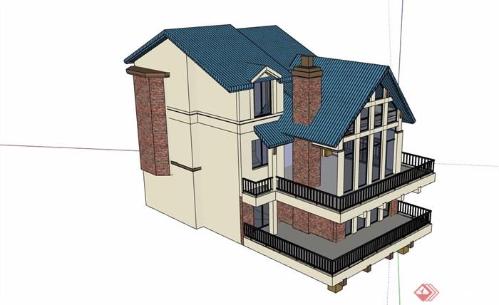 三层详细的欧式住宅别墅su模型