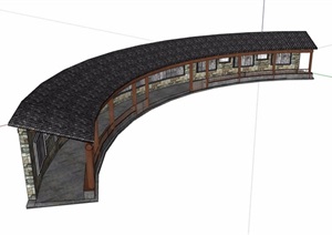 弧形景墙长廊素材设计SU(草图大师)模型