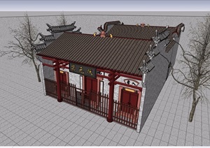 古典中式风格详细的文化展览建筑SU(草图大师)模型